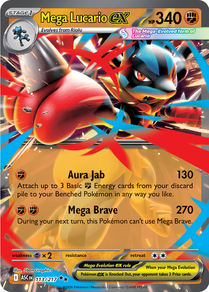 Mega Lucario ex from Pokemon TCG Ascended Heroes — tournament legal March 6 2026